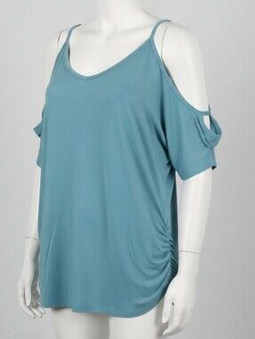 Light Blue Women's Cold-Shoulder V-Neck Top
